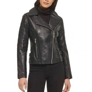 Guess Quilted Sleeve Leather Moto Jacket